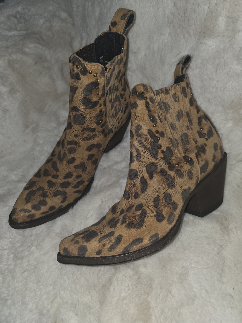 Cavenders Leopard Print Ankle Cowboy Booties